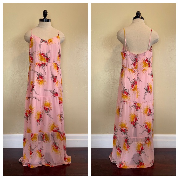 J Crew Mercantile Tiered Maxi Dress Sunburst Bouquet Pink Floral Size 10